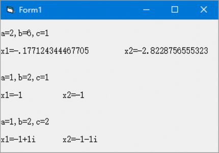 VB编程：编写求解一元二次方程 ax2+bx+c=0  的过程，要求a、b、c及解X1、X2都以参数传送的方式与主程序交换数据，输入a,b,c和输出X1，X2的操作入放在主程序中。